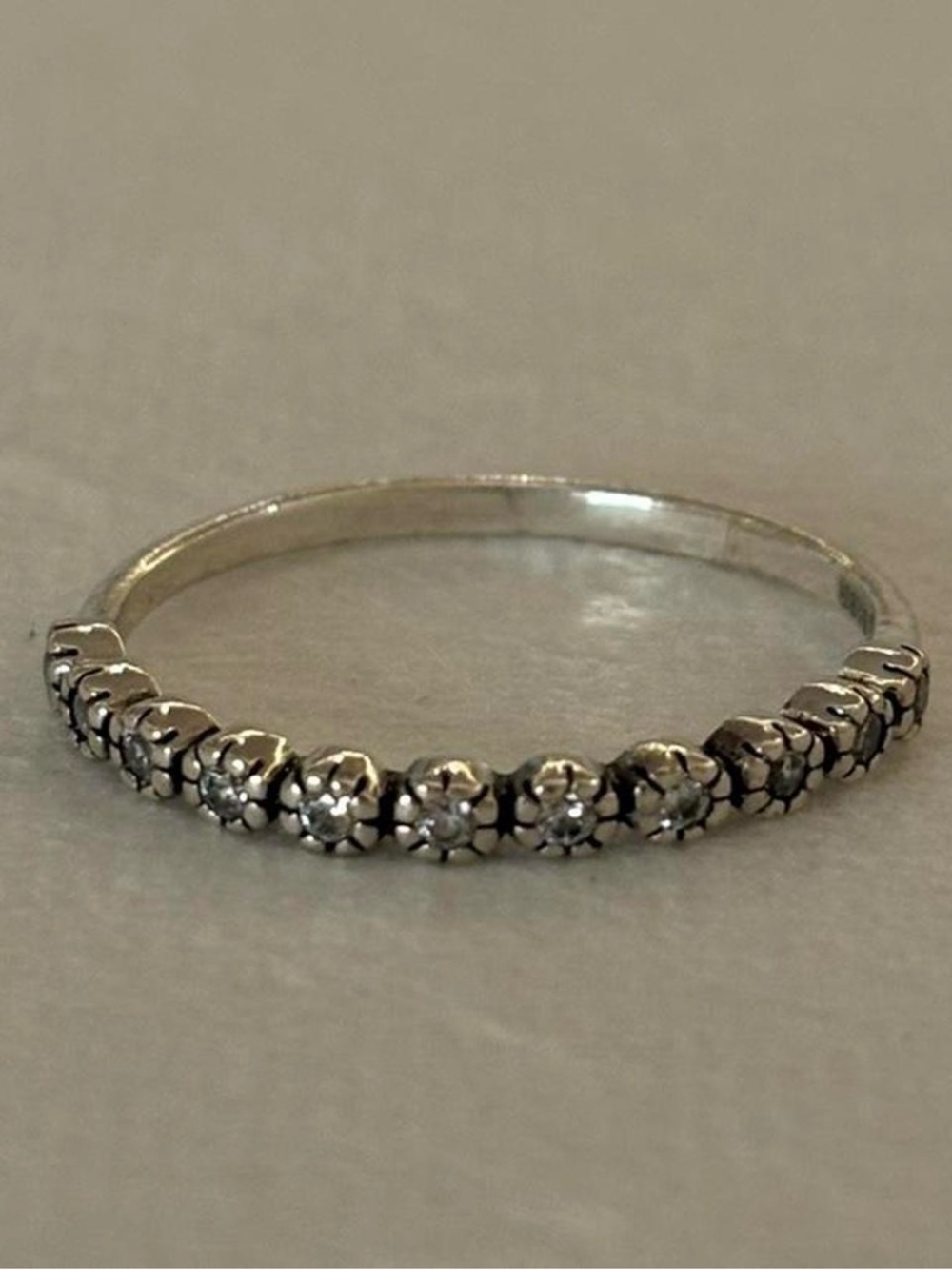 SASB 925 Sterling Silver Round Faux Diamond Half Eternity Band Ring Size 9